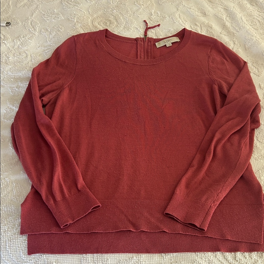 LOFT Salmon Pink Crew Neck Sweater with zipper in back